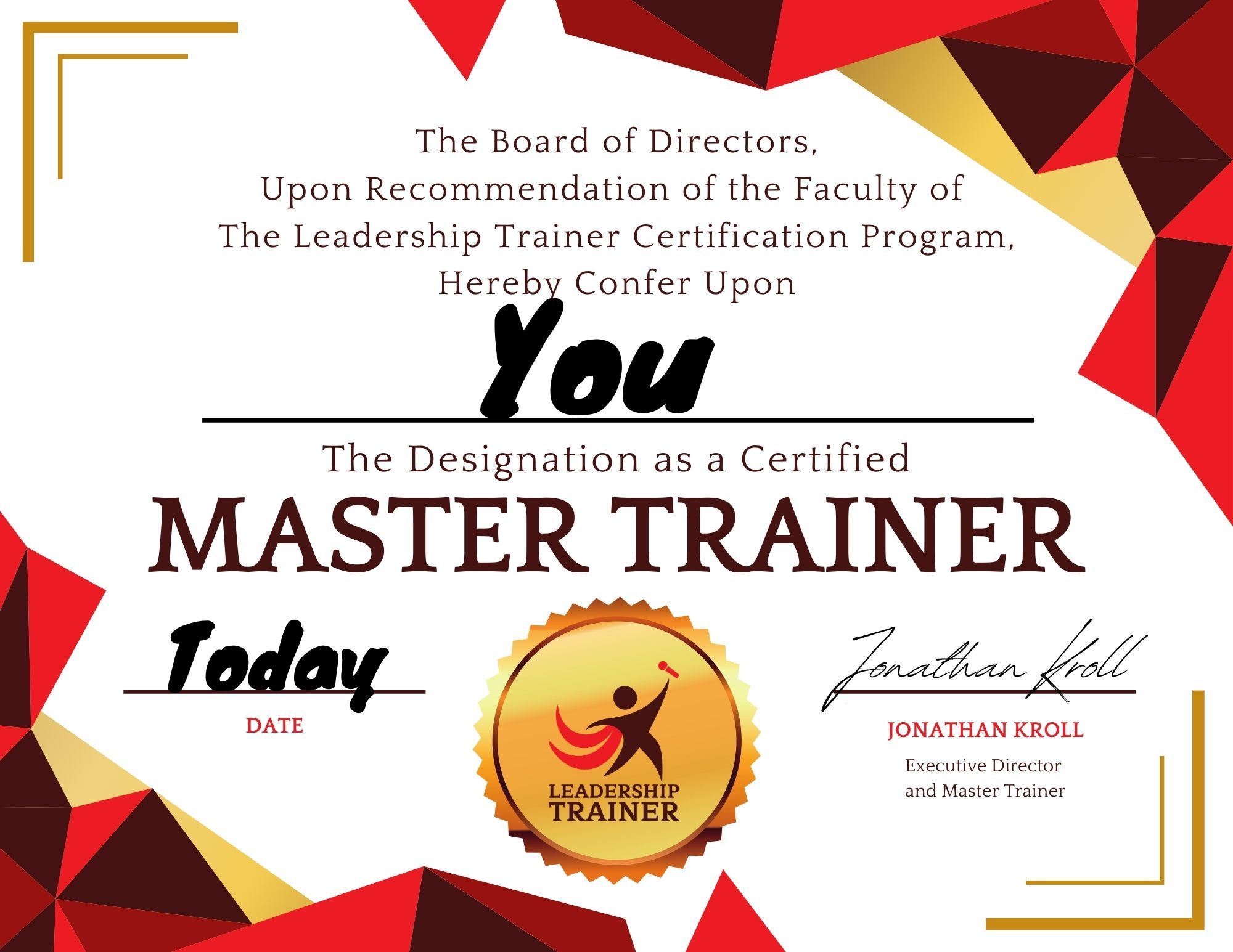 Master Trainer Certificate Master Trainer Certificate